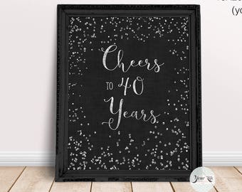 Cheers to 40 Years Printable, SILVER Party Decor, 40th Anniversary Decor, 40 Year Ruby Anniversary, 40th Birthday Party Decorations