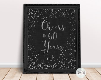 SILVER- Cheers to 60 Years Printable, 60th Anniversary Decor, 60 Year Diamond Anniversary, 60th Birthday Party Silver Confetti, P60