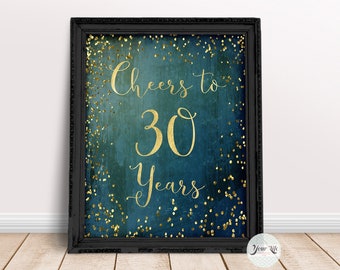 Cheers to 30 Years Printable, 5X7, 8x10, 11X14, 30th Anniversary Sign, 30 Year Diamond Anniversary, 30th Birthday Party Decorations