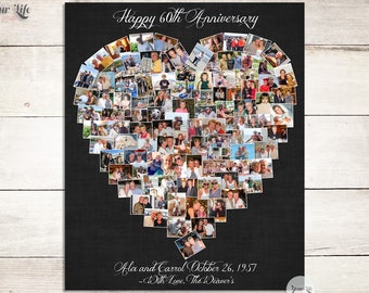 60th Birthday Gift,  60th Birthday Decoration,  Anniversary Gift for Wife, 60th Gift for Grandma, 60th Birthday Gift, 60th Photo Collage