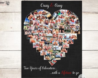 2 YEAR ANNIVERSARY Heart Photo Collage, 2nd Anniversary Gift,  Year 2 Gift, Anniversary Gift for boyfriend, Two Year Anniversary Gift