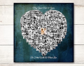 50th Celebration HEART, 50th Wedding Anniversary Gift, 50th Birthday Decoration, Photo Collage, 50th Mother's Day Gift