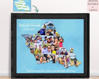 Oahu-Fotocollage-Vorlage für Canva, SOFORT-DOWNLOAD, bearbeitbare Fotocollage-Vorlage, DIY Oahu Hawaii-Formcollage-Vorlage 23 Fotos