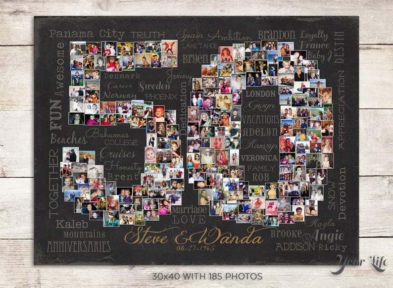 50th Wedding Anniversary Gift, 50th Birthday Decoration, Anniversary Gift for Wife, 50th Gift for women, 50th Birthday Gift, Photo Collage image 1