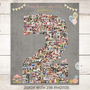 CAROUSEL CARNIVAL Birthday Photo Collage, Two Year Chalkboard, 2nd Birthday Poster, Number Photo Collages, Carousel Carnival Party Decor imagen 1