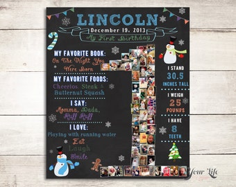 WINTER WONDERLAND Birthday Photo Collage, Baby First Year Poster, First Year Photo Collage, Winter Wonderland Party Decor, Baby First Year