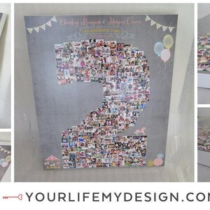 CAROUSEL CARNIVAL Birthday Photo Collage, Two Year Chalkboard, 2nd Birthday Poster, Number Photo Collages, Carousel Carnival Party Decor imagen 4