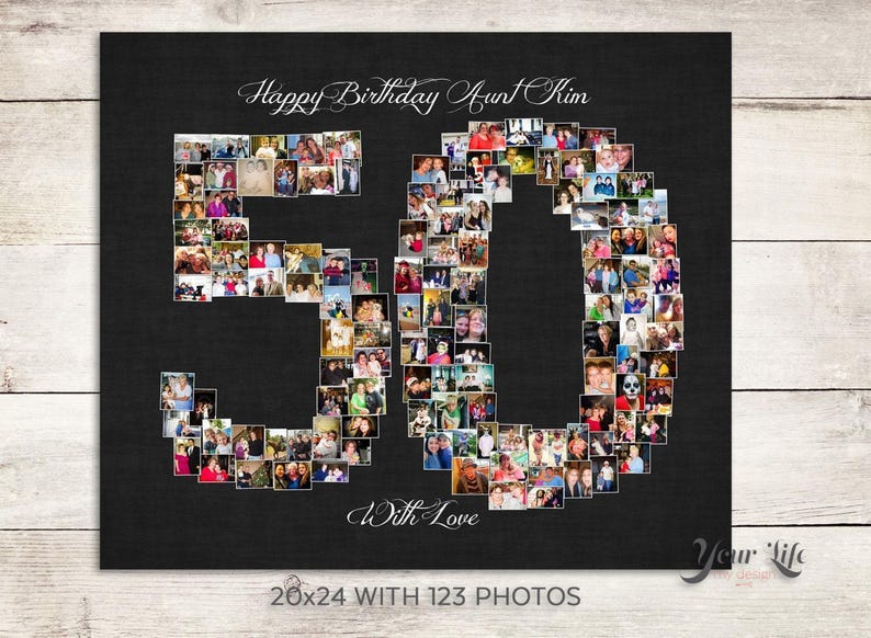50th Wedding Anniversary Gift, 50th Birthday Decoration, Anniversary Gift for Wife, 50th Gift for women, 50th Birthday Gift, Photo Collage image 5