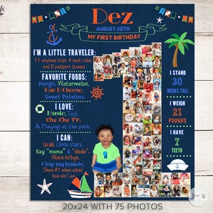 NAUTICAL ISLAND Birthday Photo Collage, Baby First Year Poster, 1st Birthday Poster, First Year Photo Collage, Nautical Party Decor