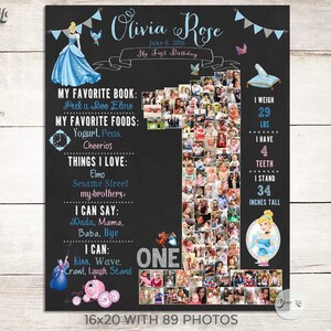 CINDERELLA Theme Birthday Decor, Cinderella Chalkboard Sign, One Year Chalkboard, 1st Birthday Cinderella Party Decor