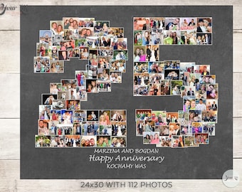 25. Hochzeitstag Geschenk, 25. Geburtstag Dekoration, Jahrestag Geschenk für Frau, 25. Geschenk für Frauen, Foto Collage