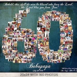 60th Photo Collage, 60th Birthday Decor, 60th Birthday Gift, Digital File Option image 1