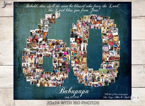 60th Photo Collage,  60th Birthday Decor, 60th Birthday Gift, Digital File Option