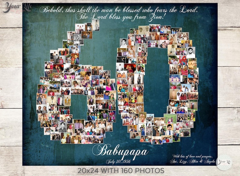 60th Photo Collage, 60th Birthday Decor, 60th Birthday Gift, Digital File Option image 1