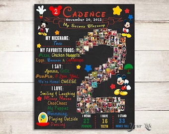 Letrero de cumpleaños de Mickey Mouse para el segundo año, pizarra de dos años, pizarra de cumpleaños para niño de 2 años, letrero de cumpleaños de 2 años, decoración para fiesta de Mickey Mouse
