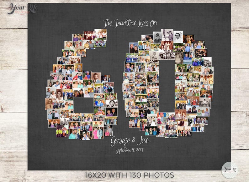 60th Photo Collage, 60th Birthday Decor, 60th Birthday Gift, Digital File Option image 4