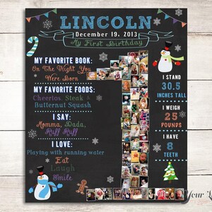 WINTER WONDERLAND Birthday Photo Collage, Baby First Year Poster, First Year Photo Collage, Winter Wonderland Party Decor, Baby First Year