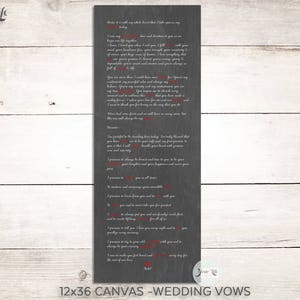 Wedding Vows on Canvas, Wedding Vow Art, Custom Vows, Anniversary Gift, Wedding Gift, Valentines Day Vows Display at your Wedding image 4