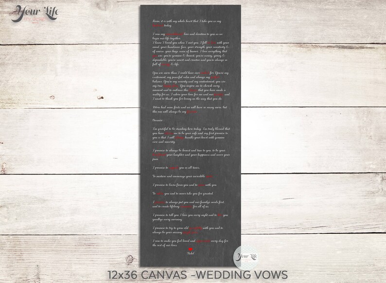 Wedding Vows on Canvas, Wedding Vow Art, Custom Vows, Anniversary Gift, Wedding Gift, Valentines Day Vows Display at your Wedding image 4