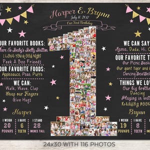 Letrero de pizarra de cumpleaños Twins Twinkle Little Star, pizarra de un año, pizarra de primer cumpleaños para niña, decoración de fiesta Twinkle Little Star