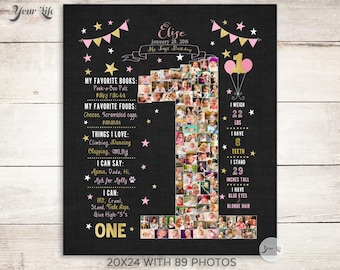 Letrero de pizarra rosa y dorado "Estrellita Brillante", pizarra de un año, pizarra de primer cumpleaños para niña, decoración de fiesta rosa y dorado "Estrellita Brillante".