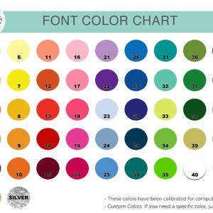 The image is a color chart that displays various font colors, likely used for computer screens. The chart includes a list of font colors and their corresponding numbers, along with a gold, silver, and white color. The colors are arranged in a grid format, with each row representing a different font color and each column representing a different number. The chart provides a visual representation of the different font color options available for computer screens.