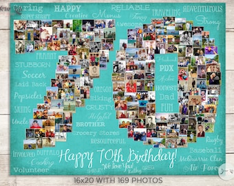 70th Birthday Gift, 70th Wedding Anniversary Gift,  70th Birthday Decoration,  Anniversary Gift for Wife, 70th Gift for women, Photo Collage