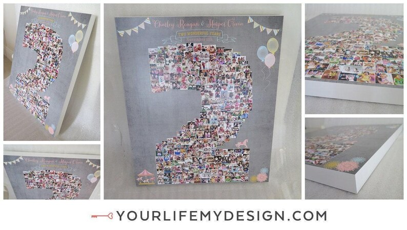 CAROUSEL CARNIVAL Birthday Photo Collage, Two Year Chalkboard, 2nd Birthday Poster, Number Photo Collages, Carousel Carnival Party Decor imagen 7