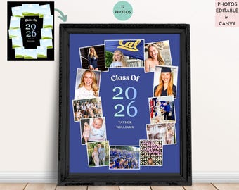 Schulabschluss Memory Board: Klasse 2026 Fotocollage | Bearbeitbare Canva Vorlage | 12 FOTOS