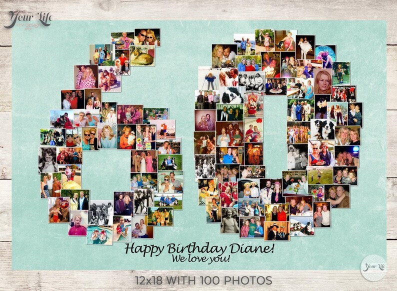 60th Photo Collage, 60th Birthday Decor, 60th Birthday Gift, Digital File Option image 5