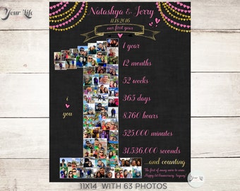 1st ANNIVERSARY Collage with Heart Banners, Anniversary Photo Collage, 1st Anniversary Gift, One Year Wedding Anniversary Photo Collage
