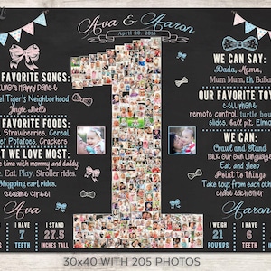 Bows and Bowties Birthday Photo Collage, 1st Birthday Poster, Monthly Milestones, Baby First Year Photo