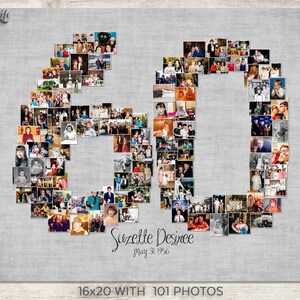 60th Photo Collage, 60th Birthday Decor, 60th Birthday Gift, Digital File Option image 3
