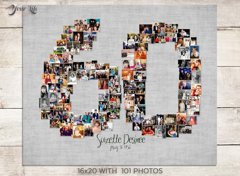 60th Photo Collage, 60th Birthday Decor, 60th Birthday Gift, Digital File Option image 3
