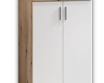 Cómoda BC 1040 en blanco mate con detalles en roble rústico - Cómoda moderna con amplio espacio de almacenamiento - 60 x 84 x 35 cm (ancho/alto/profundidad)