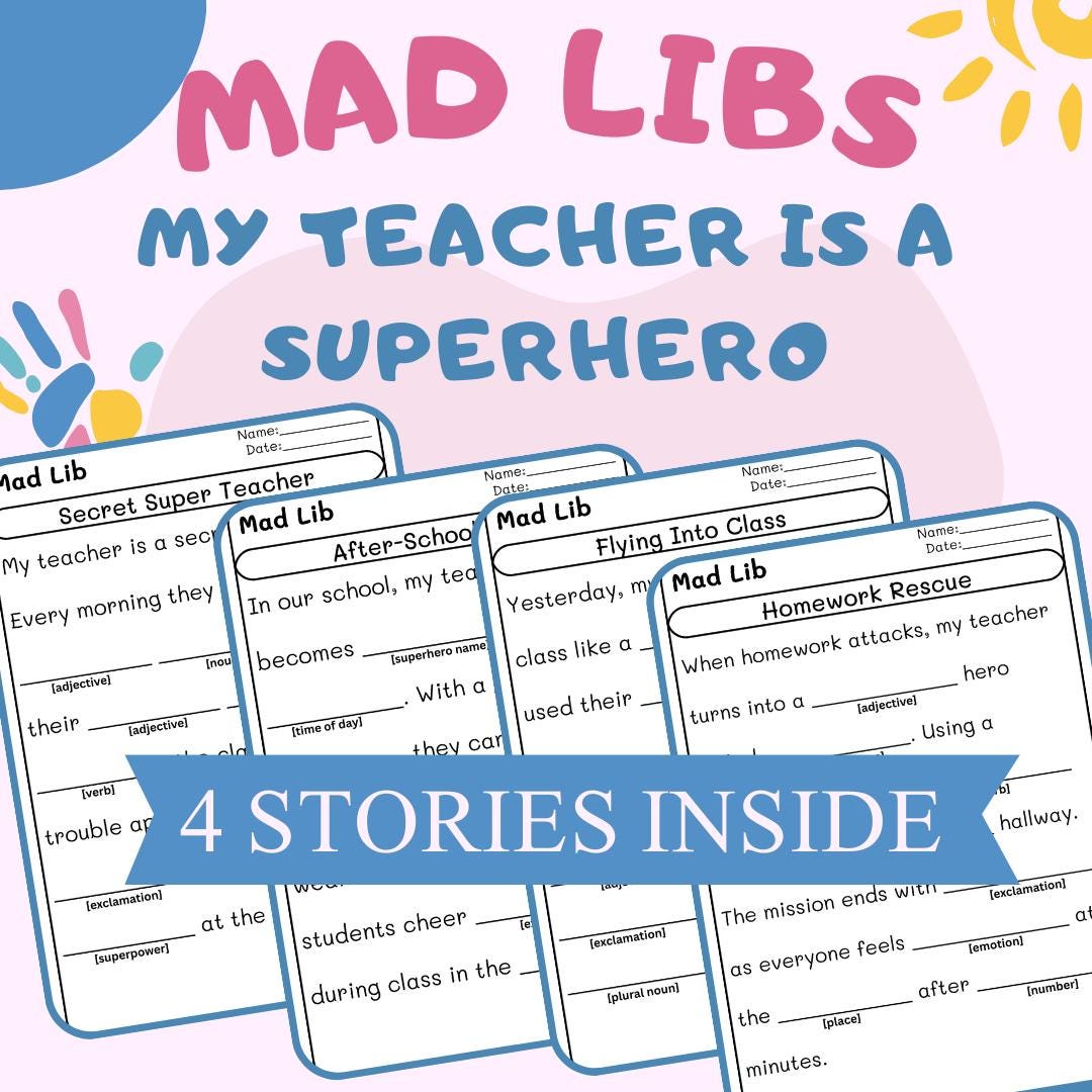 My Teacher is a Superhero Mad Libs | No Prep | Printables - Etsy