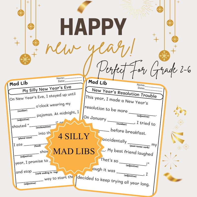 New Year Mad Libs for Kids | Silly Fill-in-the-blank Worksheets - Etsy