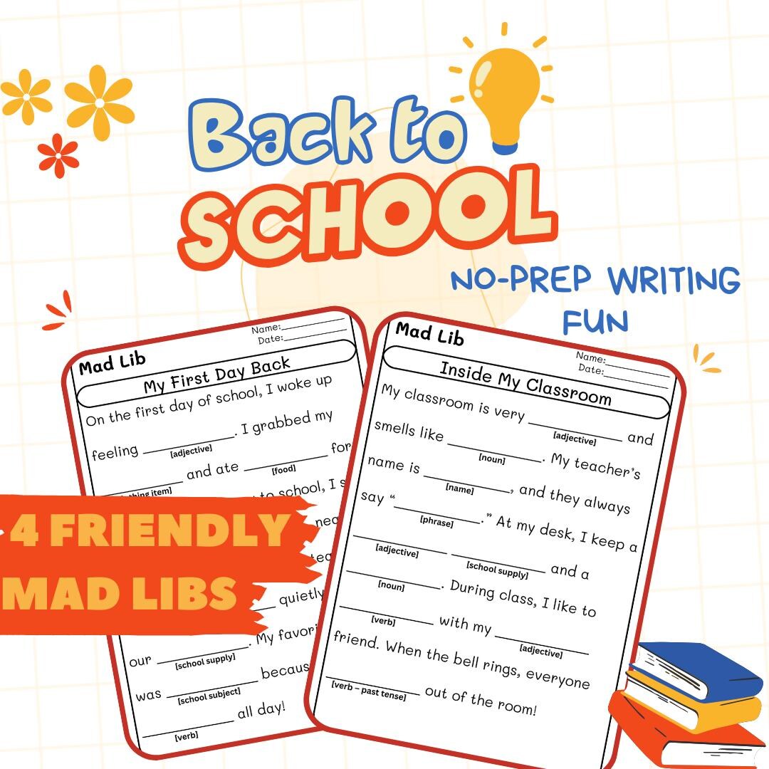 Back to School Mad Libs Printable | Fill in the Blank Worksheets - Etsy