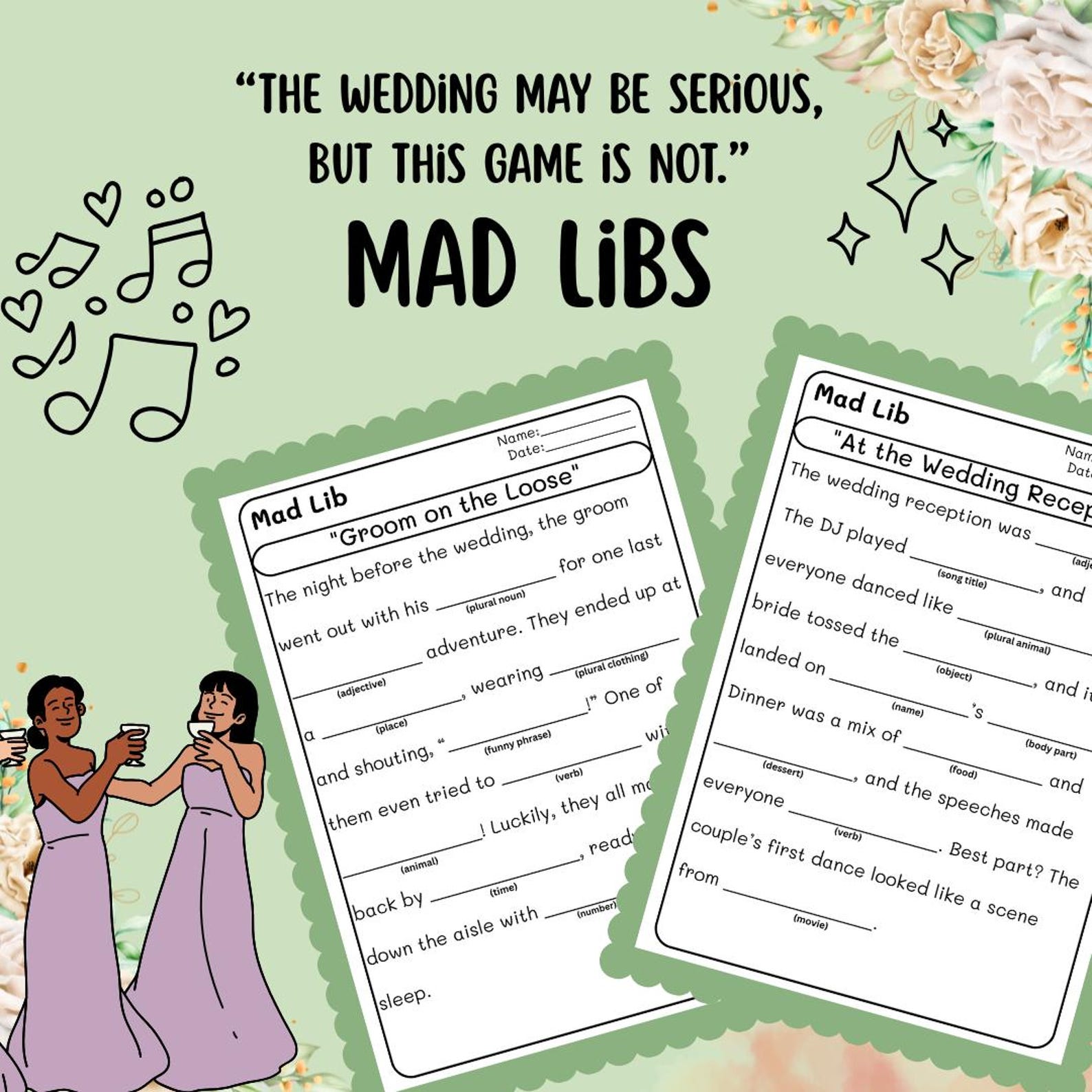 Funny Wedding Mad Libs Game - Printable for Bridal Showers & Reception ...