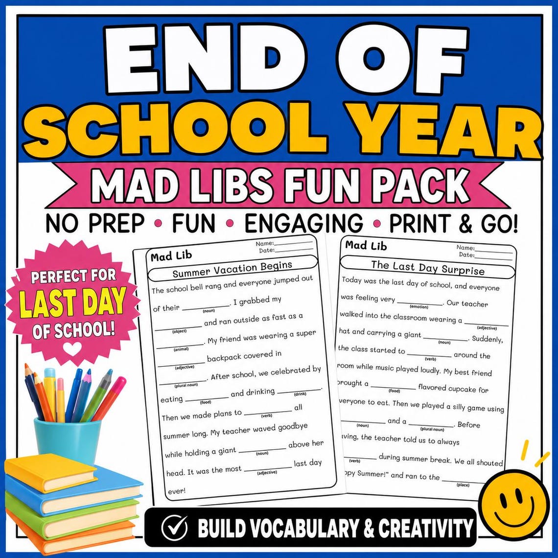 End of School Year Mad Libs | No Prep Printables - Etsy