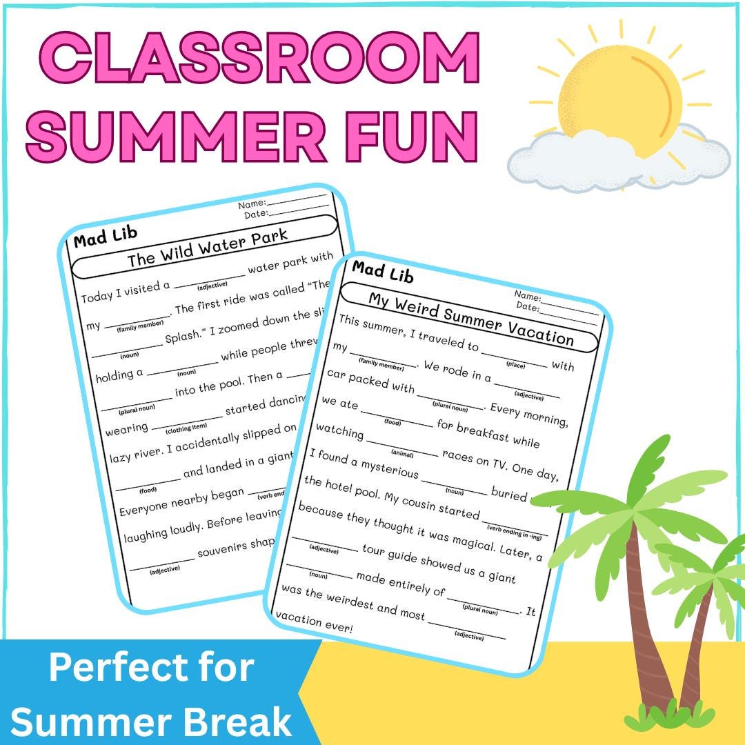 Summer Mad Libs for Kids | No Prep Printables - Etsy