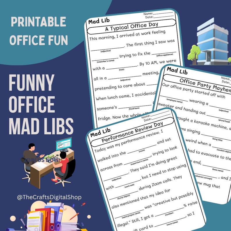 Funny Office Mad Libs Printable – Workplace Party Games for Coworkers ...