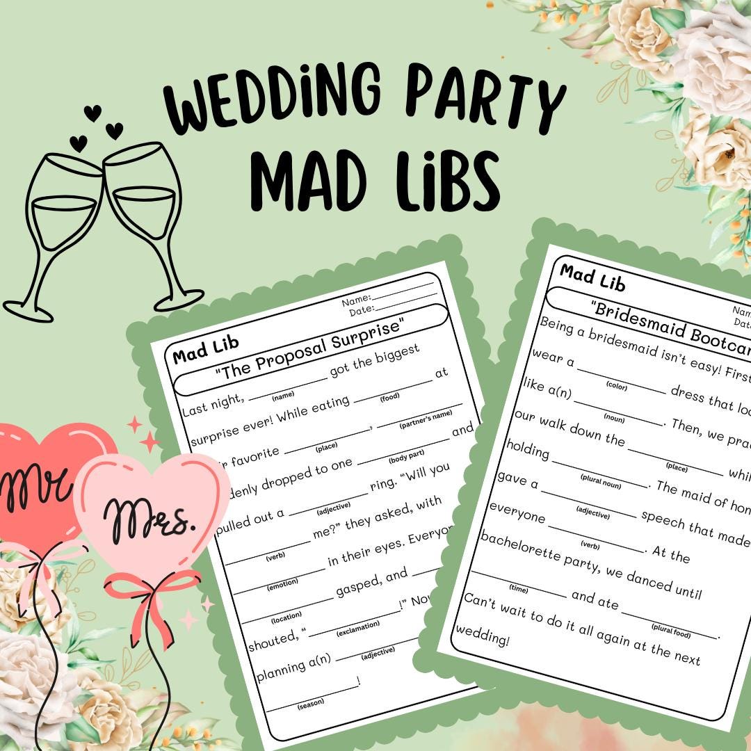 Funny Wedding Mad Libs Game - Printable for Bridal Showers & Reception ...