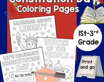 Constitution Day Coloring Pages | U.S. Government Printables for Kids | A4 Patriotic Activities | 1st–3rd Grade
