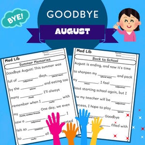 Goodbye August Mad Libs: Printable Kids' Back to School Game (PDF ...