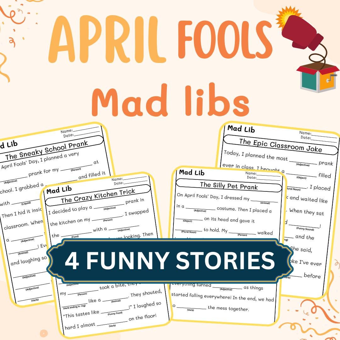 April Fools Mad Libs | Printables | No Prep Worksheets - Etsy