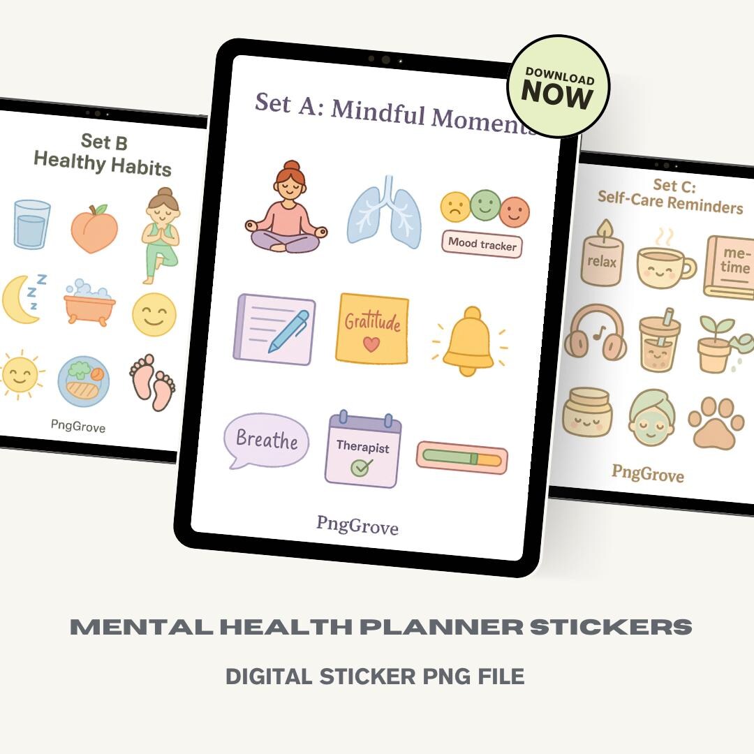 Mental Health Planner Stickers | 27 Self-care & Healthy Habits Icons ...