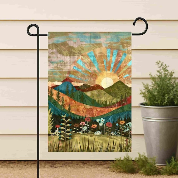 Sunrise Mountain Meadow Garden Flag | House Banner Two Sizes