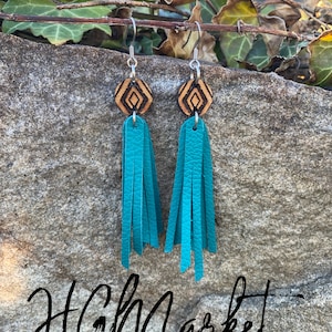 Leather and Wood Earring Pair by HGMarket