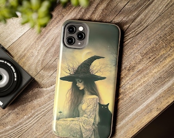 Funda para teléfono con diseño de bruja y gato, funda de Lexan para Halloween